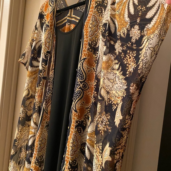 Full-length, button-front, boho, kimono, duster, brown, tan..(OS) - Picture 2 of 3